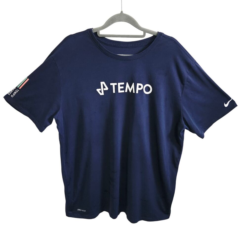 Nike Tempo Logo Tee Shirt Men's XL Blue The Motive Training Tee Workout Gym Bro